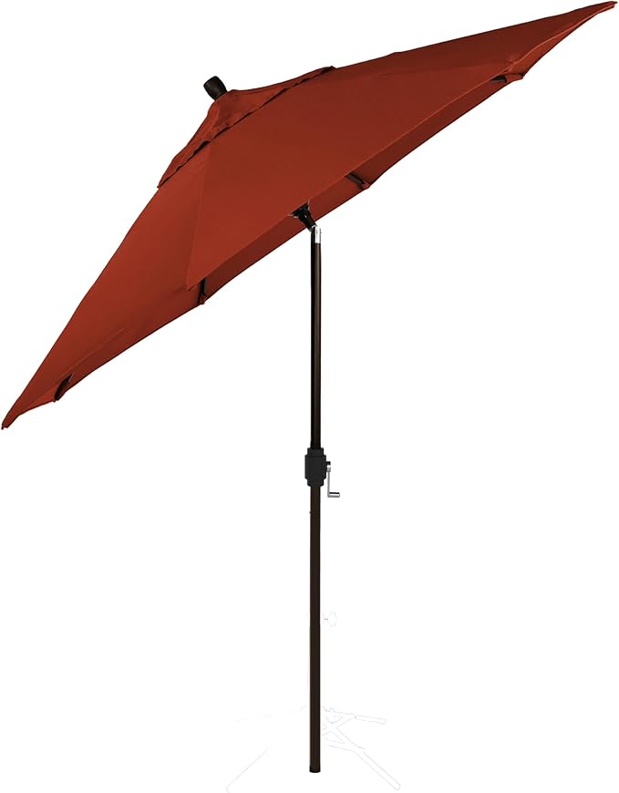 California Umbrella 12-Year-Non-Fading, 9Ft Premium Sunbrella Patio Umbrella, Hand-Crank, Button-Tilt, Bronze Frame, Terracotta Fabric