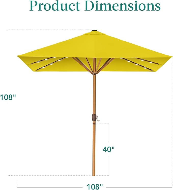 Best Choice Products 9ft Deep Square Solar Powered LED Lighted Patio Umbrella w/Woodgrain Pattern, UV-Resistant Fabric, Hand Crank - Yellow