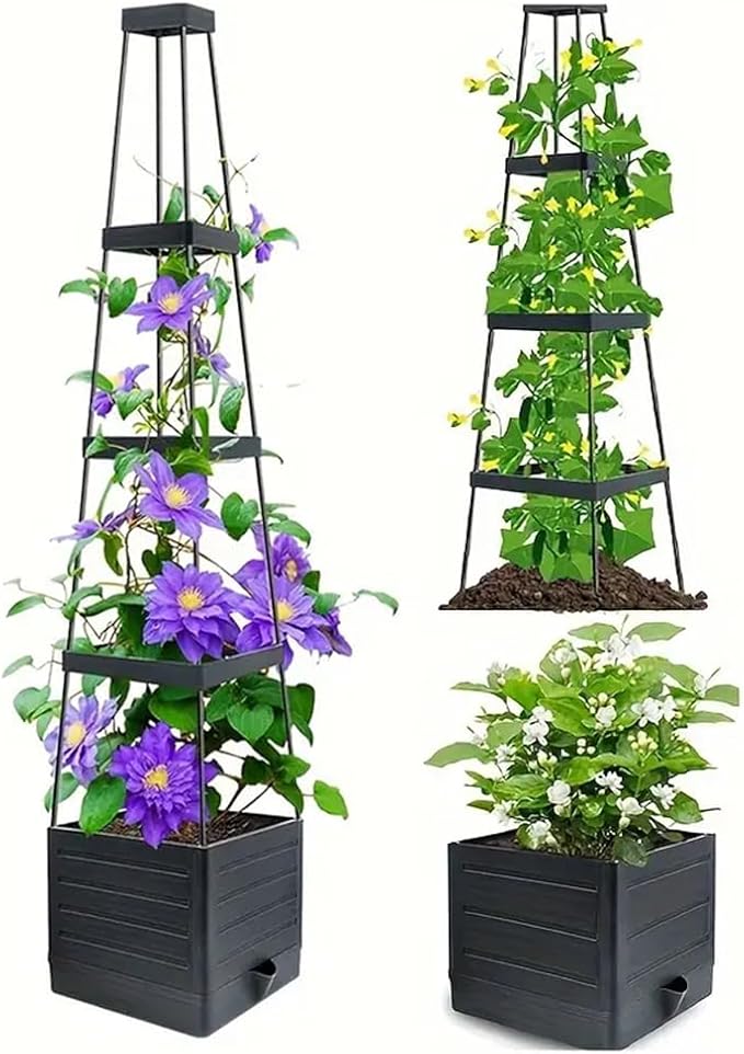 2pcs Raised Garden Bed Planter Box with Trellis 57" Self-Watering Tomato Cage Planters for for Climbing Vegetable and Plants, Raised Tomato Planter Boxes (2 pcs)