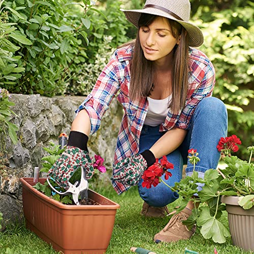 Floral Gardening Gloves for Women (3 Pairs - Green Flowers)