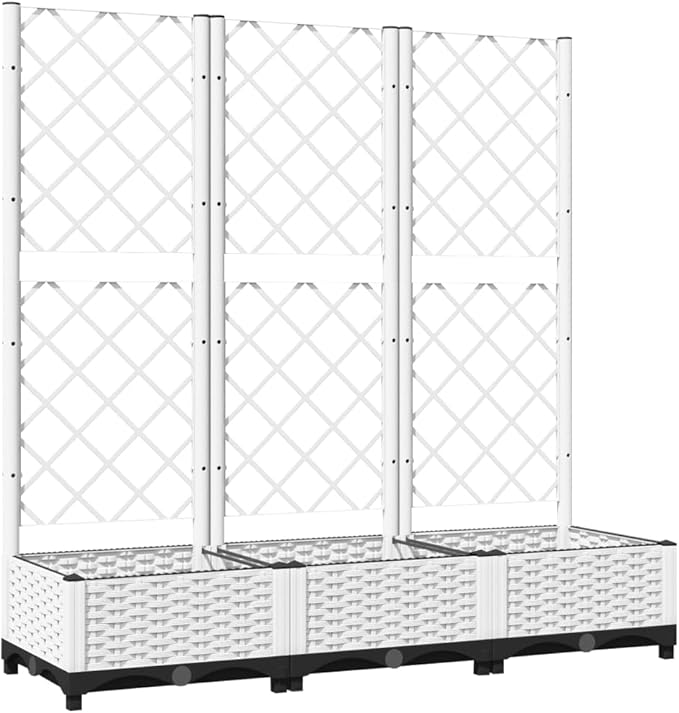 Garden Planter with Trellis White 47.2"x15.7"x47.8" PP Raised Garden Bed Outdoor Elevated Planter Box for Climbing Plants, Durable Polypropylene Material for Tomatoes, Peas, Roses