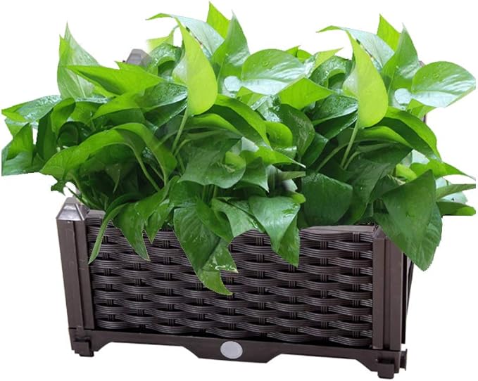 BAOYOUNI Square Raised Garden Bed Kit Plastic Planter Growing Box for Vegetables, Herbs, Flowers & Succulents in Balcony, Patio or Yard, Enjoy Your Farming Life, Black