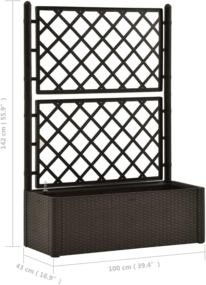 Garden Raised Bed with Trellis and Self Watering System Mocha,Flower Bed Outdoor Planters Trellis Planter,Rustic Planter Box with Trellis Raised Garden Bed Outdoor for Plants