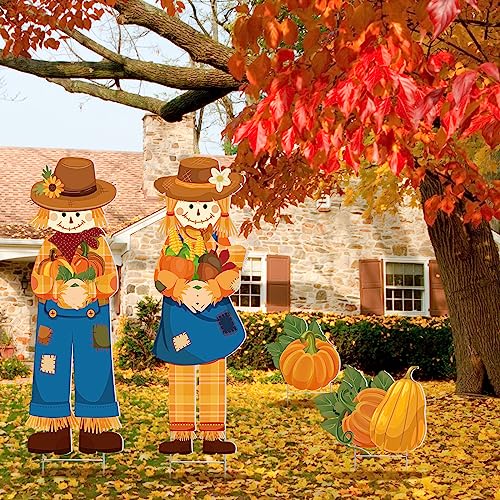 4 Pieces Fall Outdoor Decorations Scarecrow Yard Stake for Garden (Scarecrow)