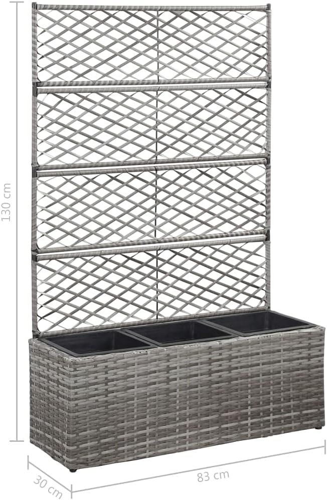 Trellis Raised Bed.Staircase Raised Garden,Wooden Raised Garden Beds Suitable for Growing Flowers, Porch and Fruits, Herbs with 3 Pots 32.7"X11.8"X51.2" Poly Rattan Gray
