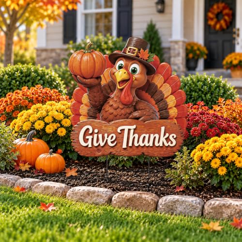 Metal Thanksgiving Yard Sign Fall Decor Outdoor Turkey Garden Stakes (Thanksgiving Turkey)