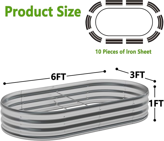 zizin 2 Pack Oval Galvanized Raised Garden Bed Kit 6x3x1ft Large Metal Planter Box for Outdoor Vegetables, Silver