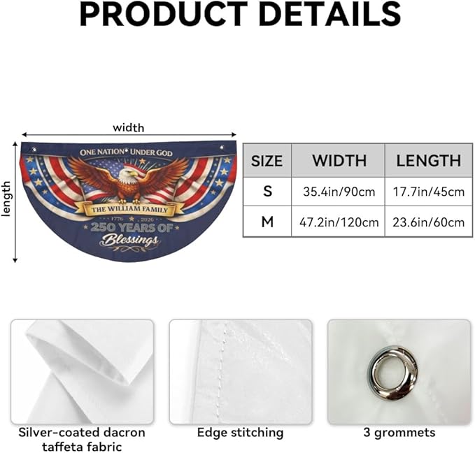 Personalized Patriotic Bunting Flag with Custom Family Name – 250 Years of Blessings USA Patriotic Bunting Banner 1776–2026 – 4th of July Americana Porch Decor, Outdoor American Flag Bunting