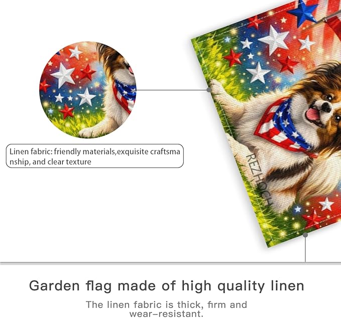 Patriotic Papillon Garden Flag 12x18 Inch,American Independence Day Outdoor Yard USA Flag Funny Animal,Red White Blue 4th of July Lawn Porch Double Sided Outside Decor