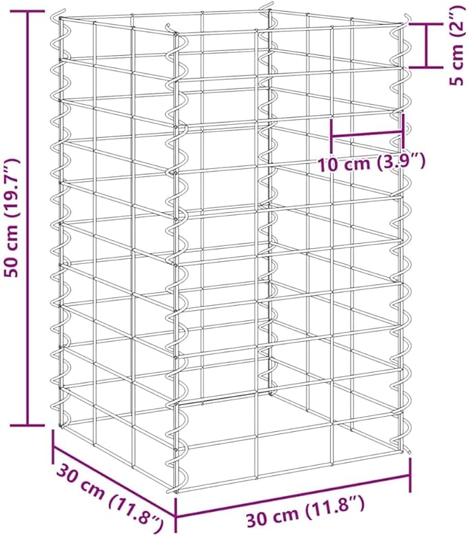Gabion Raised Bed Silver Iron, 11.8x11.8x78.7 Inch Outdoor Metal Planter for Flowers & Vegetables, Powder-Coated