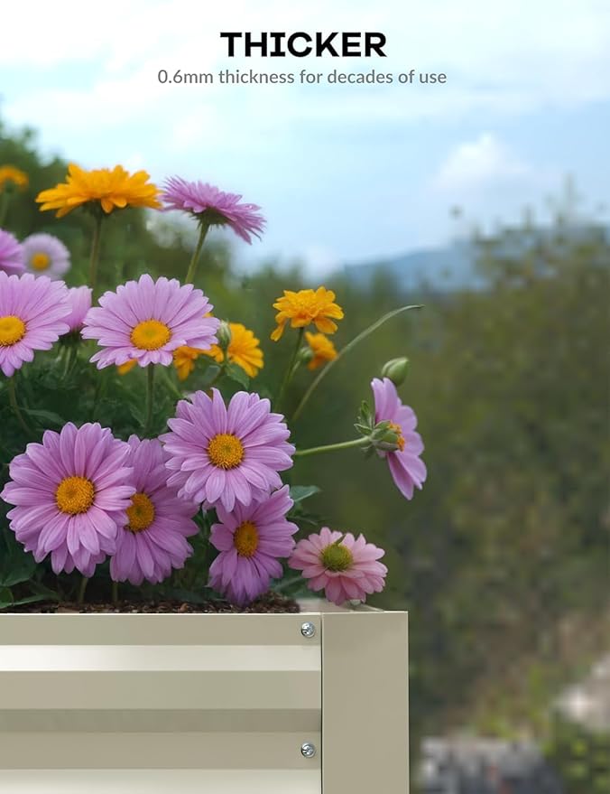 GAOMON 6x3x2 Ft Galvanized Metal Raised Garden Bed, 24-Inch Tall Outdoor Planter Box for Vegetables, Herbs, and Flowers, Rust-Resistant Heavy-Duty Garden Beds for Backyard Gardening, Beige