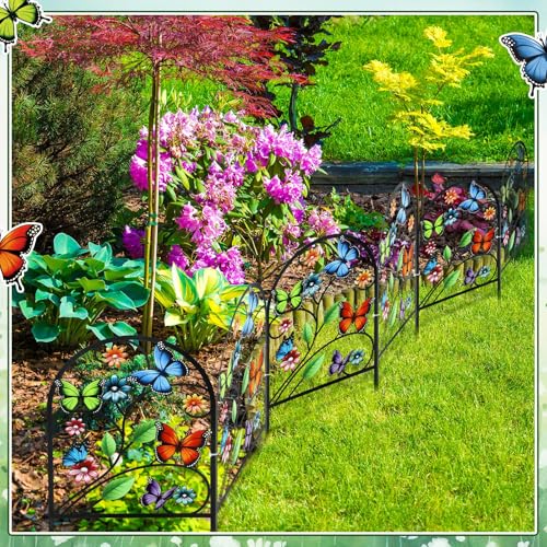 6 Pack Butterfly Garden Fence 16.5" H x 11.8" W Metal Border (Butterfly)