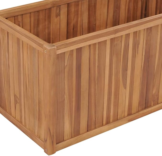 vidaXL Solid Teak Wood Raised Bed Planter - Weather Resistant Outdoor Garden Container with Unique Wood Grains, Easy to Assemble - Dimensions 39.4" x 19.7" x 19.7" - Brown
