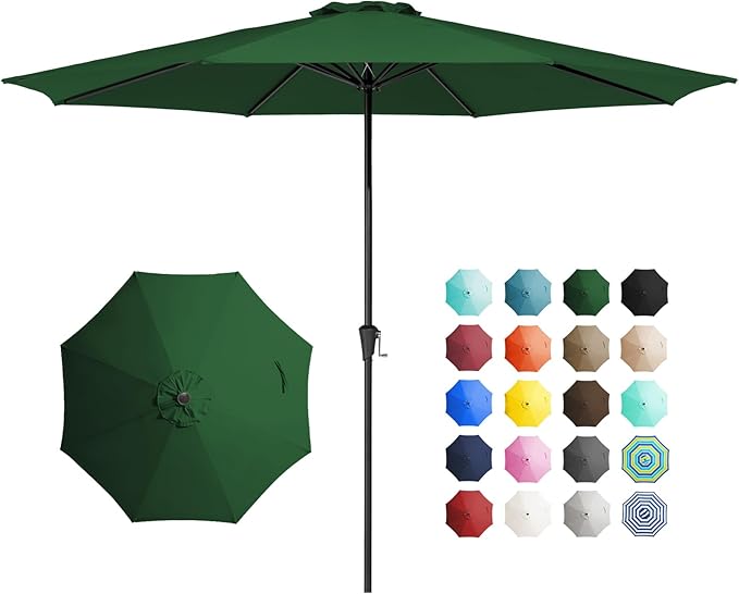 JEAREY 11' Patio Umbrellas Outdoor Table Market Umbrella w/Crank, 8 Sturdy Ribs, UV Protection Windproof for Garden, Deck, Backyard, Pool(Dark Green)