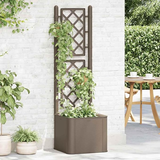 Garden Raised Bed with Trellis and Self Watering, Garden Bed Planter Boxes Outdoor Trellis for Climbing Plants Outdoor Suitable for Restaurants Patios Flowers Backyard System Mocha