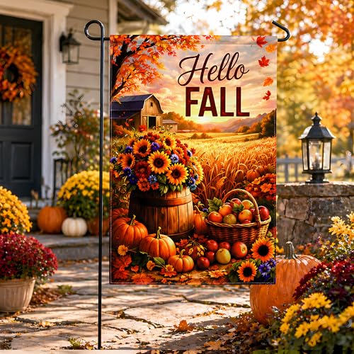 Fall Decor Hello Fall Garden Flag (Black)