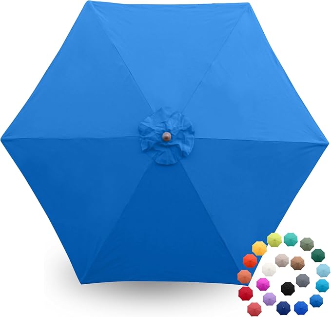 Formosa Covers 9ft 6 Ribs Market Patio Umbrella Replacement Canopy - Top Canvas - Premium Olefin UV Protective and Water Resistant Umbrella Fabric - Premium Quality Replacement Canopy Cover ONLY (Capri Blue)