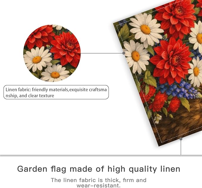 Patriotic Bear Garden Flag 28x40 Inch,USA Flag Floral Animal Outdoor Yard Red White Blue Decor,Double Sided Seasonal Lawn Porch Farm Independence Day Holiday Gift