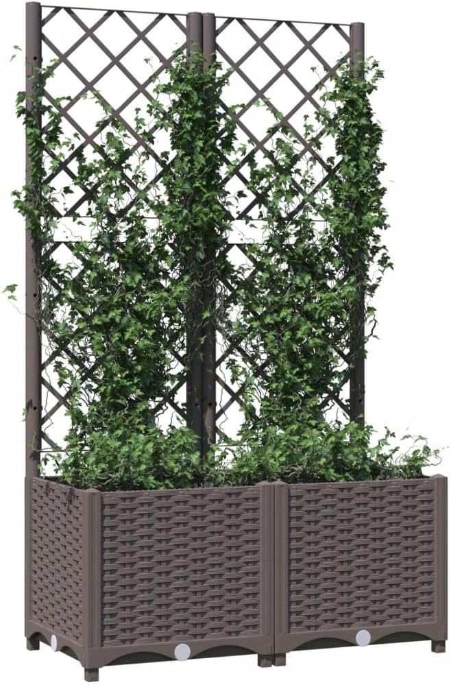 Garden Planter with Trellis Brown 31.5"x15.7"x53.5" PP Raised Planter Box Outdoor Elevated Garden Bed for Climbing Plants, Flowers, and Vegetables