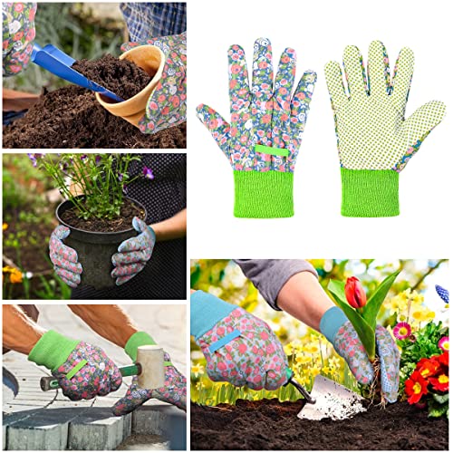 Floral Gardening Gloves for Women (2 Pairs - Light Green Flowers)