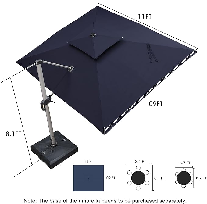 PURPLE LEAF 9' X 11' Patio Umbrella Outdoor Rectangle Umbrella Large Cantilever Umbrella Windproof Offset Heavy Duty Sun for Garden Deck Pool Patio, Navy Blue