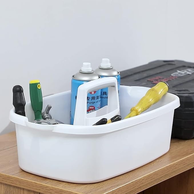 Large Cleaning Supplies Caddy Portable Shower Basket Supply Organizer with Handle Plastic Bucket Tool Storage for Bathroom, Bedroom, Kitchen, College Dorm, Garden, White 2 Pack
