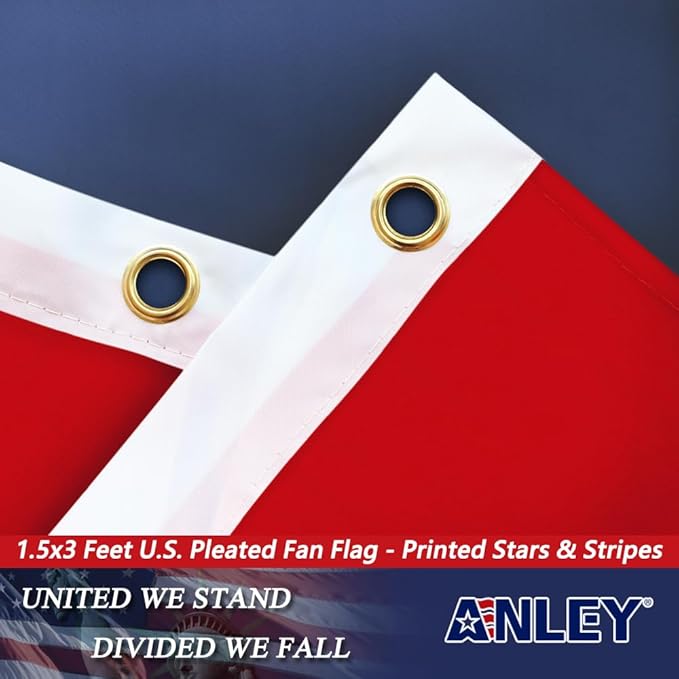 Anley US National Pleated Fan Flag, 1.5x3 ft American Bunting Flag Patriotic Stars & Stripes - Sharp Color and Fade Resistant - Canvas Header and Brass Grommets - United States 1.5 x 3 Feet Half Fan Banner