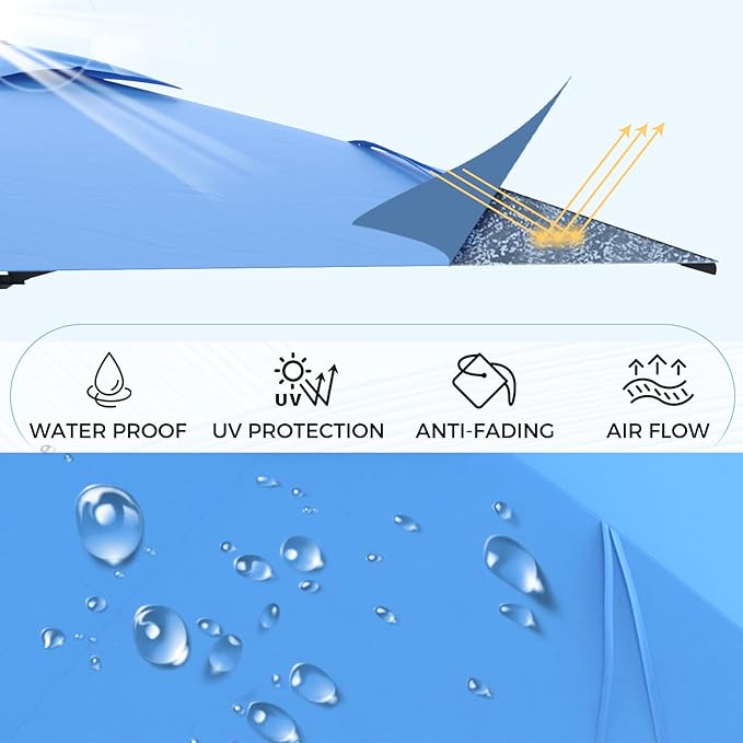 AECOJOY 10ft Solar LED Wall Mounted Outdoor Patio Umbrella, Rectangular Large Offset Cantilever Umbrellas with 180° Rotation Sun Canopy for Deck Pool Garden Backyard, Save Space, Blue