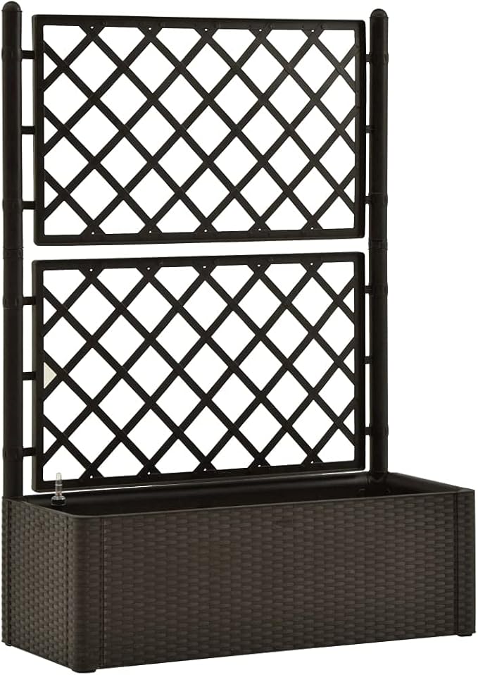 Garden Raised Bed with Trellis and Self Watering System Mocha Outdoor Flower Pots Pots for Plants Planter Pots for Raised Garden Beds for Porch Plants Gardening Outdoor