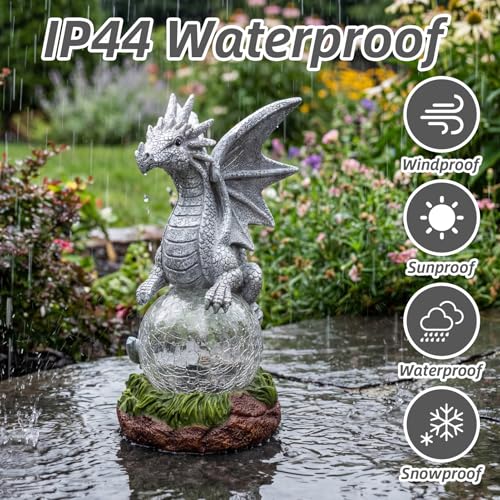 Solar Garden Dragon Statue Decor for Yard Lawn Patio Outdoor (Dragon)