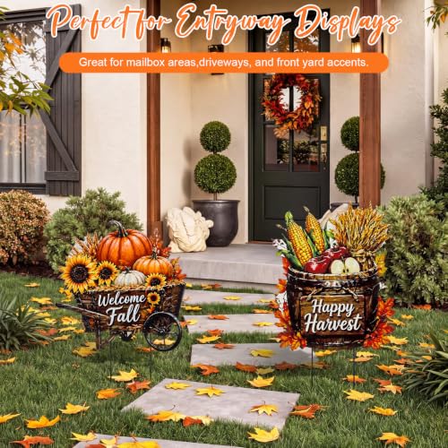 2 Pack Fall Metal Yard Signs Stakes Outdoor Decor