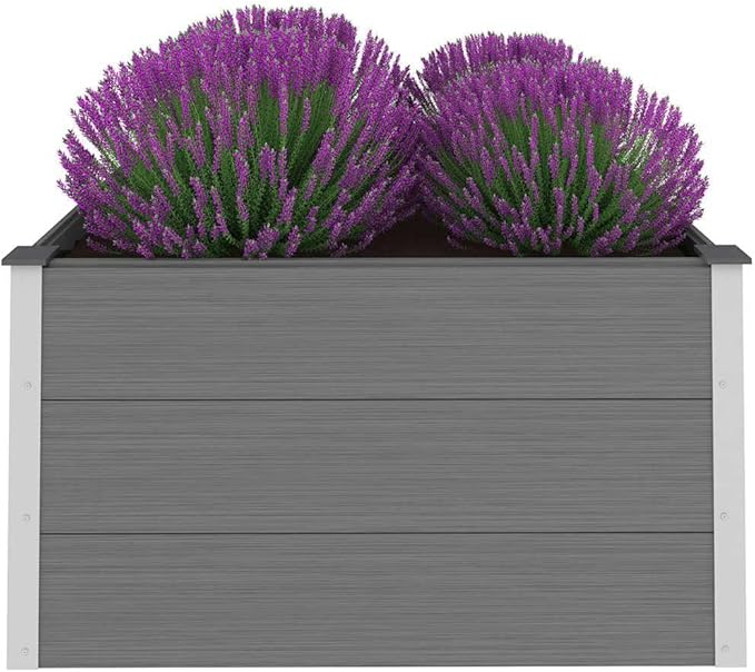 Grey Wood-Plastic Composite Aluminum Garden Raised Bed, 39.4 x 39.4 Inch Outdoor Planter Box for Flowers and Vegetables, Durable Elevated Planter with Modern Design for Patio