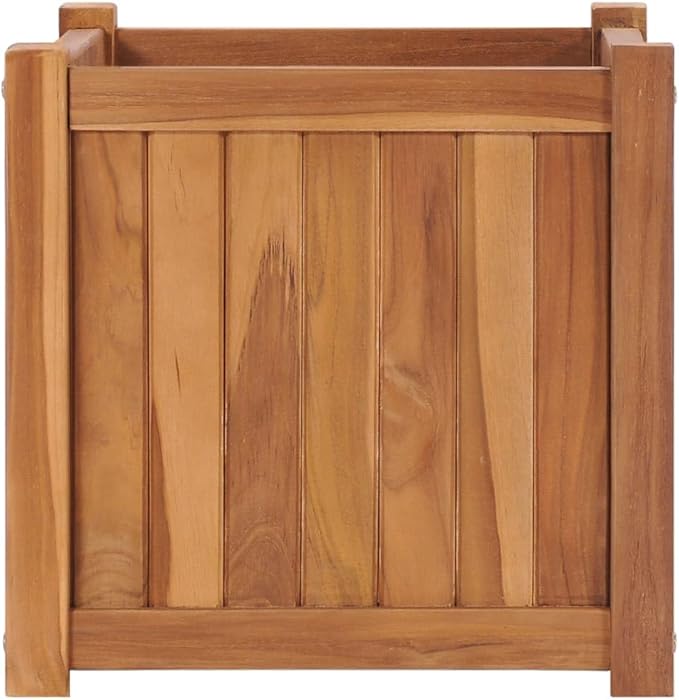 vidaXL Durable Solid Teak Wood Raised Bed - Square Garden Planter with Large Capacity, Easy Assembly and Unique Wood Grain Finish, Ideal for Outdoor or Indoor Use, 15.7"x15.7"x15.7"