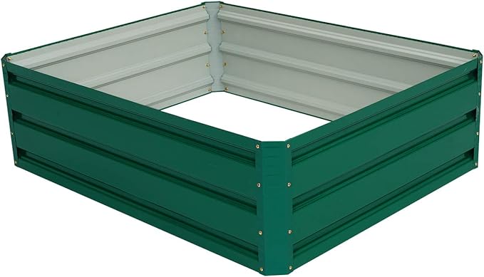 Giantex Planter Raised Bed, Metal Plant Growing Container for Vegetable Flower, Outdoor Patio Lawn Garden Beds Box, Dark Green, Easy Assembly (40”Lx32”Wx12.0”H)