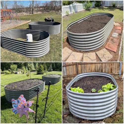 Anleolife 96x48x24in Oval Metal Raised Garden Bed (Oval-quartz Grey / 8×4×2ft Tall)