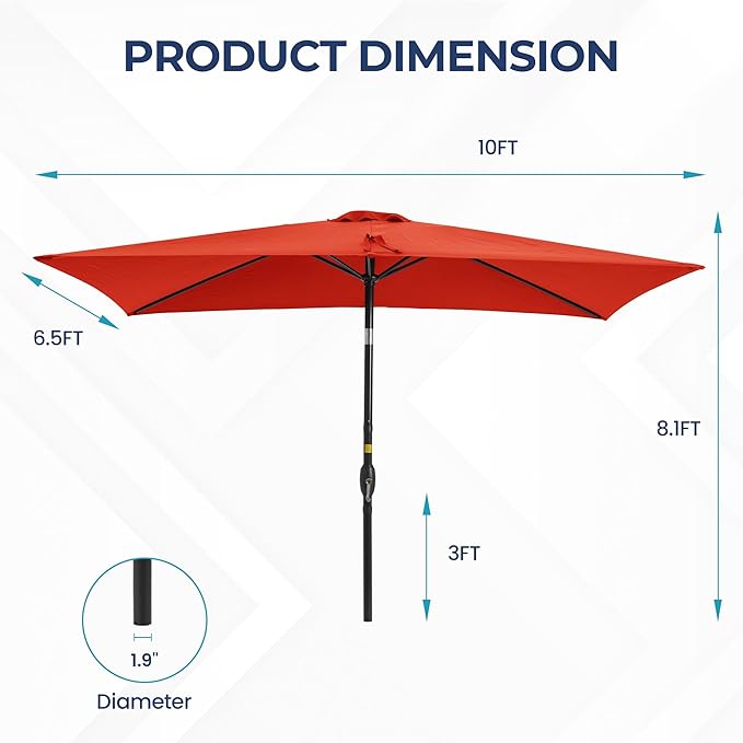 Patio Umbrella Striped Outdoor Table Market Umbrella with Push Button Tilt and Crank Sturdy Aluminum Ribs for Deck, Lawn, Pool& Backyard