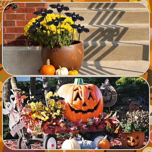 6 Pcs Wood Bat Garden Stakes Halloween Fall Plant Decor Outdoor (Bat)
