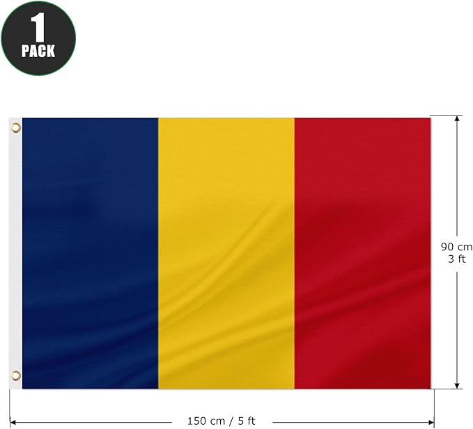 ASUNO Romania Flag 3 × 5 Feet Polyester Romanian National Banner with 2 Brass Grommets Double Side Vivid Color Fade Resistant for Outside Garden Lawn Patio