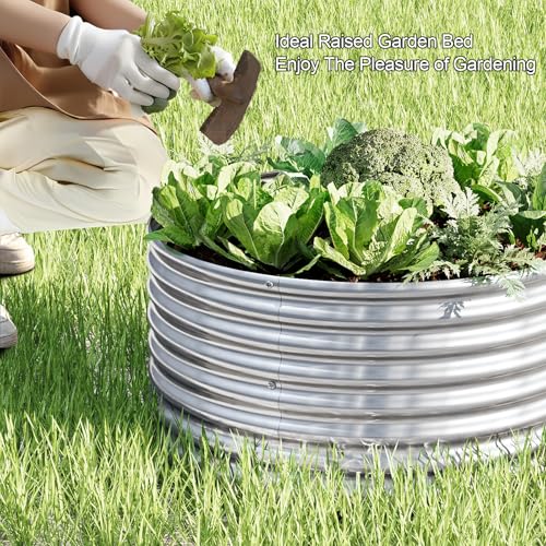 4 Pack 3x3ft Round Galvanized Raised Garden Bed Outdoor (3ftx3ftx10inch)