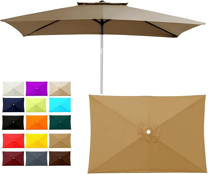 Outdoor Patio Umbrella Replacement Canopy 6 Ribs, 6.5X10 Ft Rectangular Patio Umbrellas Replacement Canopy for Market Table Parasol Top Cover - Heavy Duty Polyester Fabric (Canopy Only),Khaki