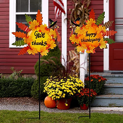 Set of 2 Turkey Garden Stakes Thanksgiving Decor