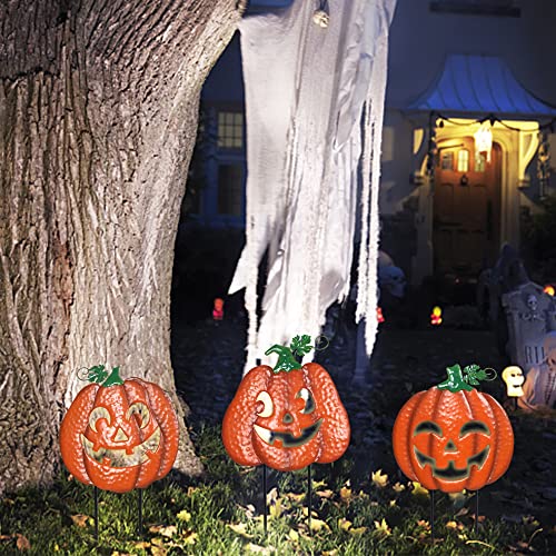 3 Pack Halloween Lighted Pumpkin Garden Stakes