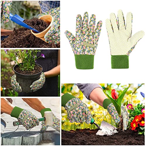 Floral Gardening Gloves for Women (Green+light Blue Flowers)