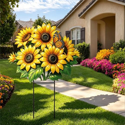 20 Inch Summer Sunflower Metal Outdoor Decor Garden Stake (Classic)
