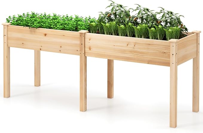 Giantex Raised Garden Bed with Legs, 73"x23"x30" Elevated Wood Planter Box w/Divider Panel, Drainage Holes, Ideal for Flower Herb Vegetable, Raised Garden Beds Outdoor for Gardening Backyard Patio