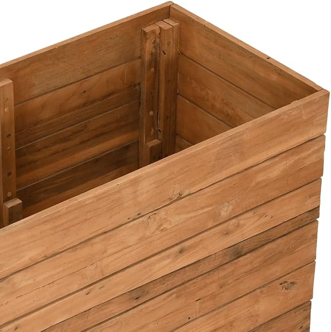 Raised Garden Bed 59.1" x 15.7" x 28.3" Recycled Teak Wood and Steel Raised Planter with Adjustable Steel Rack for Outdoor Garden, Patio, Balcony - Durable, Stylish, Easy to Assemble
