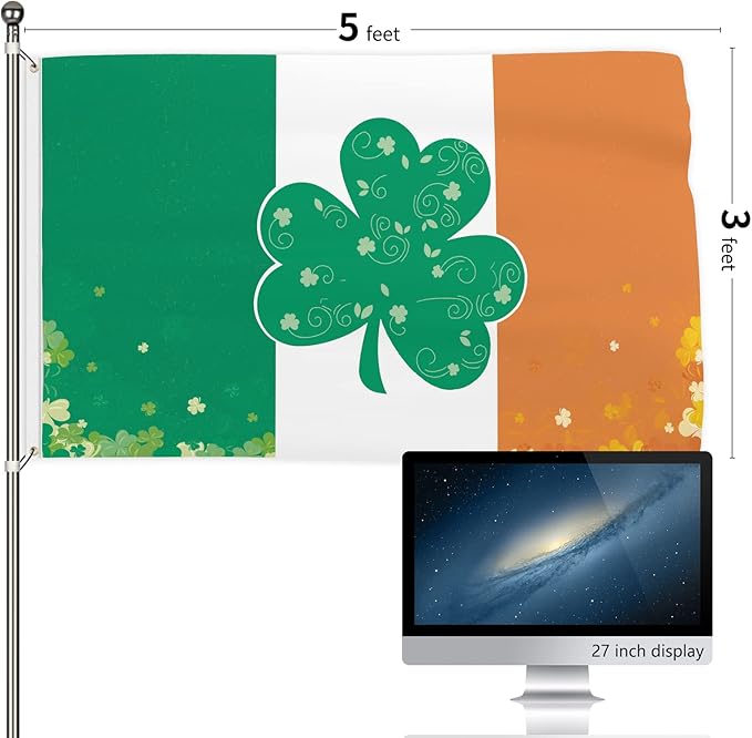 St Patricks Day Flags 3x5 Ft Irish Flag Double Printed Shamrock Ireland National Yard Sign Holiday Party Supplies Wall Decor with Brass Grommets for Outdoor Indoor Garden Home House Garage