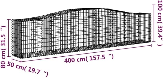 Gabion Basket Silver Galvanized Iron, 157.5 x 19.7 x 31.5 Inch Rectangular Planter for Outdoor Plants, Durable Raised Garden Bed, Sound Insulation