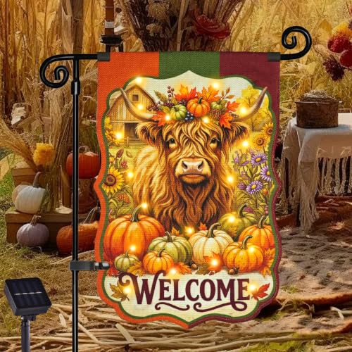 Thanksgiving Garden Flag (Fall Cow / 12x18 Inch)