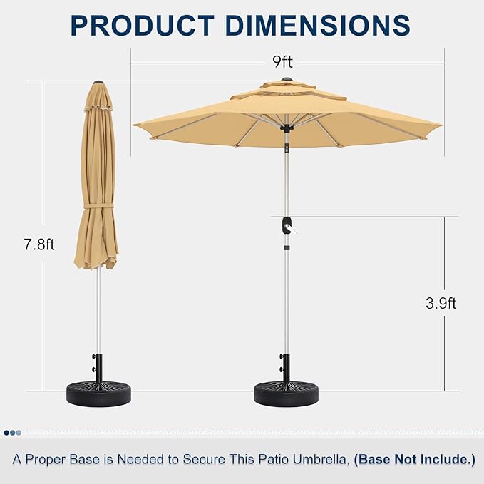 9FT 3-Tier Aluminum Outdoor Patio Umbrella, Fade-Resistant Market Umbrella with Push Button Tilt Function, 8 Sturdy All-Aluminum Ribs for Gardens, Patios, Backyards & Pools